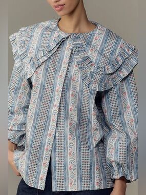 Damson Madder Lois double collar wallpaper floral blouse